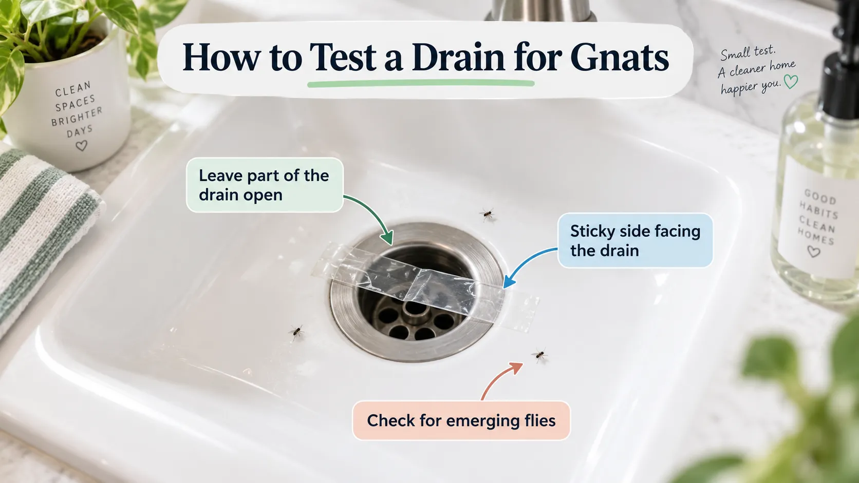 How to test a drain for gnats using clear tape over the opening